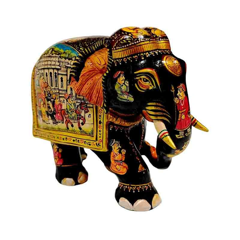 Kadam Wood Hand Painted Decorative Elephant Sculpture 6 Inch-1