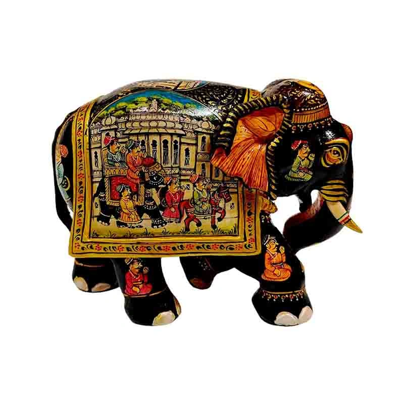 Kadam Wood Hand Painted Decorative Elephant Sculpture 6 Inch-2