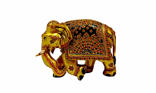 Handmade Wooden Golden Painted Elephant Statue