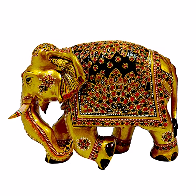 craftaza handmade wooden golden painted elephant statue