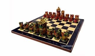 Indian Wooden Hand Painted Maharaja Chess Set 8 cm height