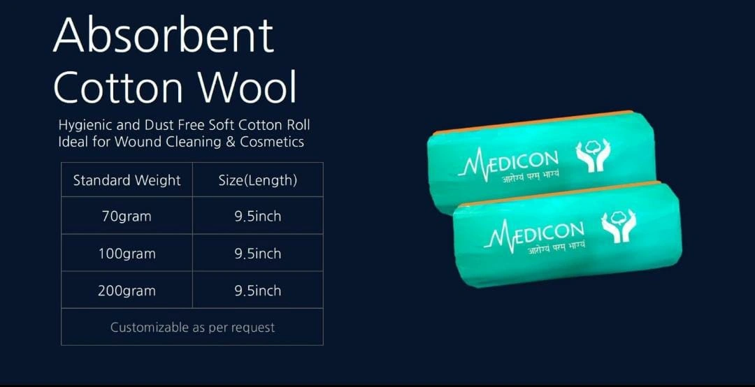 MEDICON's ABSORBENT COTTON ROLL 200gram weight for Medical, Surgical, Self care use-1