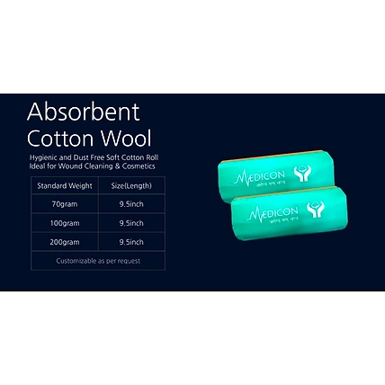 MEDICON's ABSORBENT COTTON ROLL 200gram weight for Medical, Surgical, Self care use-1