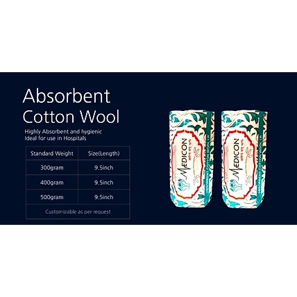 MEDICON's ABSORBENT COTTON ROLL 400gram weight for Medical, Surgical, Self care use-2