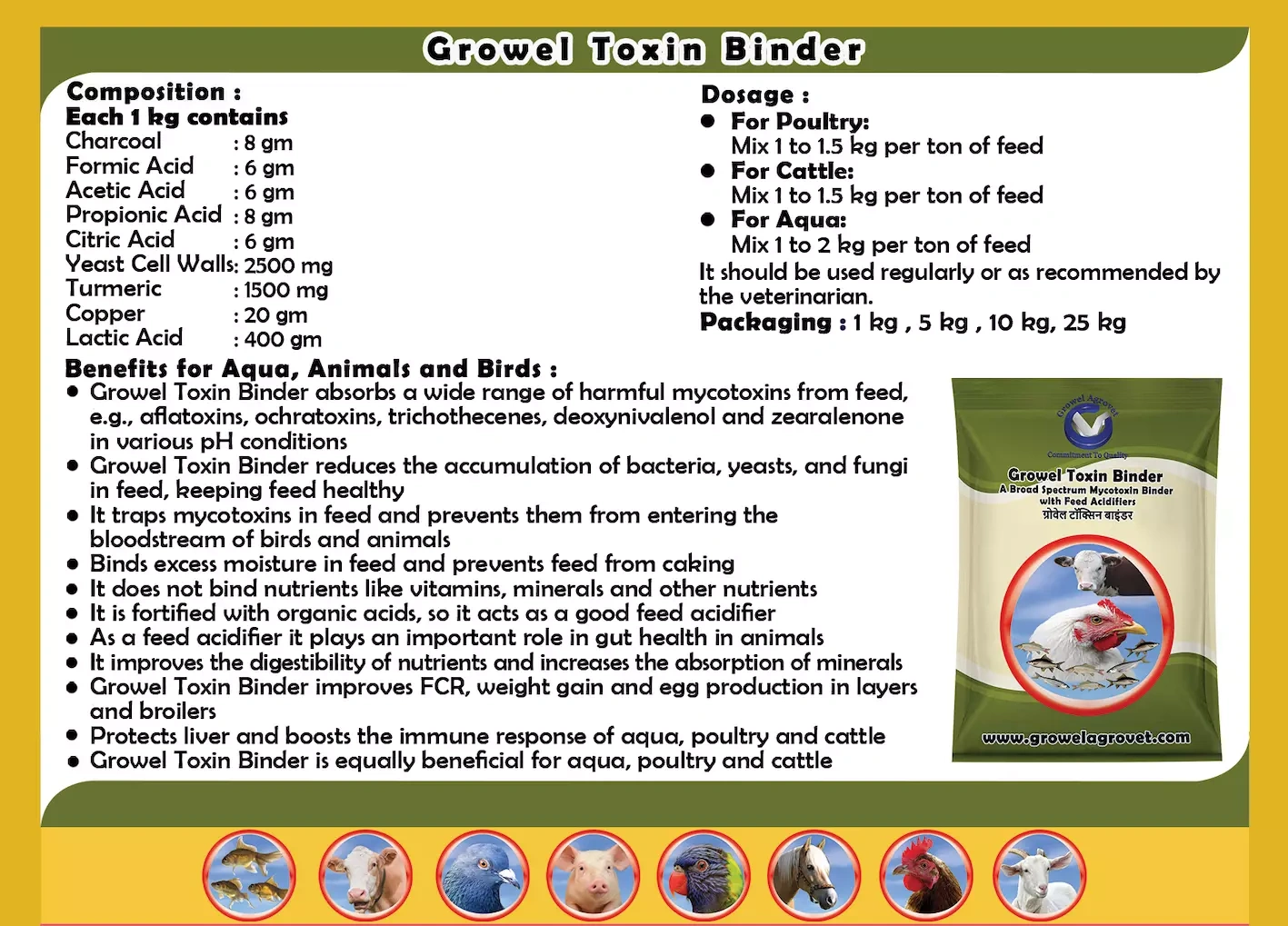 Pig and Swine : Growel Toxin Binder : A Broad Spectrum Mycotoxin Binder With Feed Acidifiers-5 kg-4