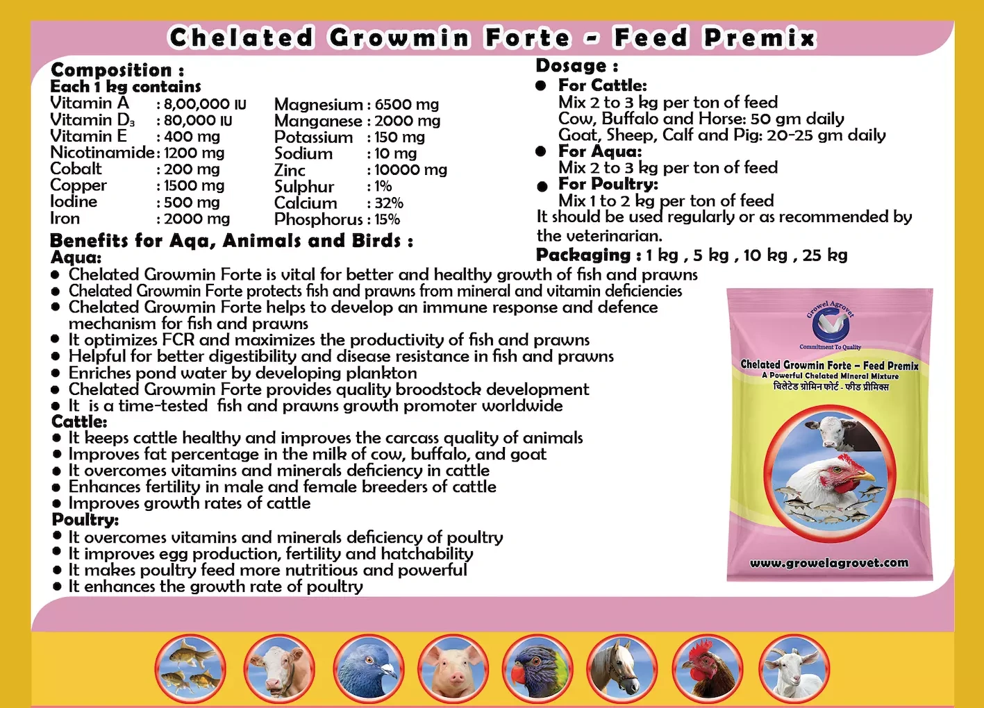 Pig and Swine : Chelated Growmin Forte- Feed Premix: Chelated Minerals Mixture-5 kg-4