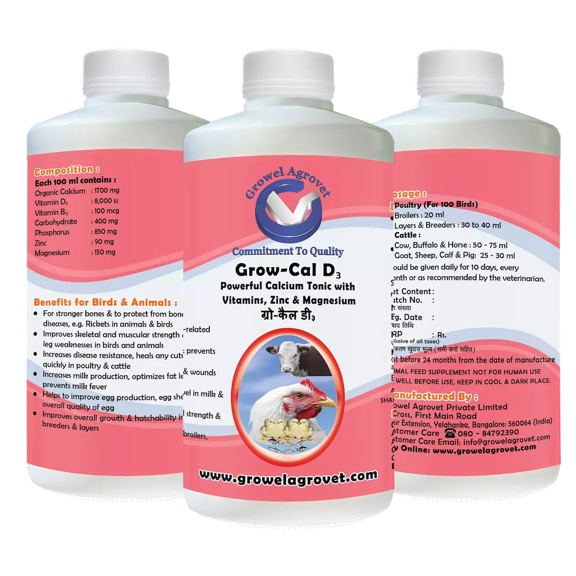 Pig and Swine : Grow – Cal D3 – A Powerful Calcium Tonic  With Vitamins, Zinc, And Magnesium-5 l-4