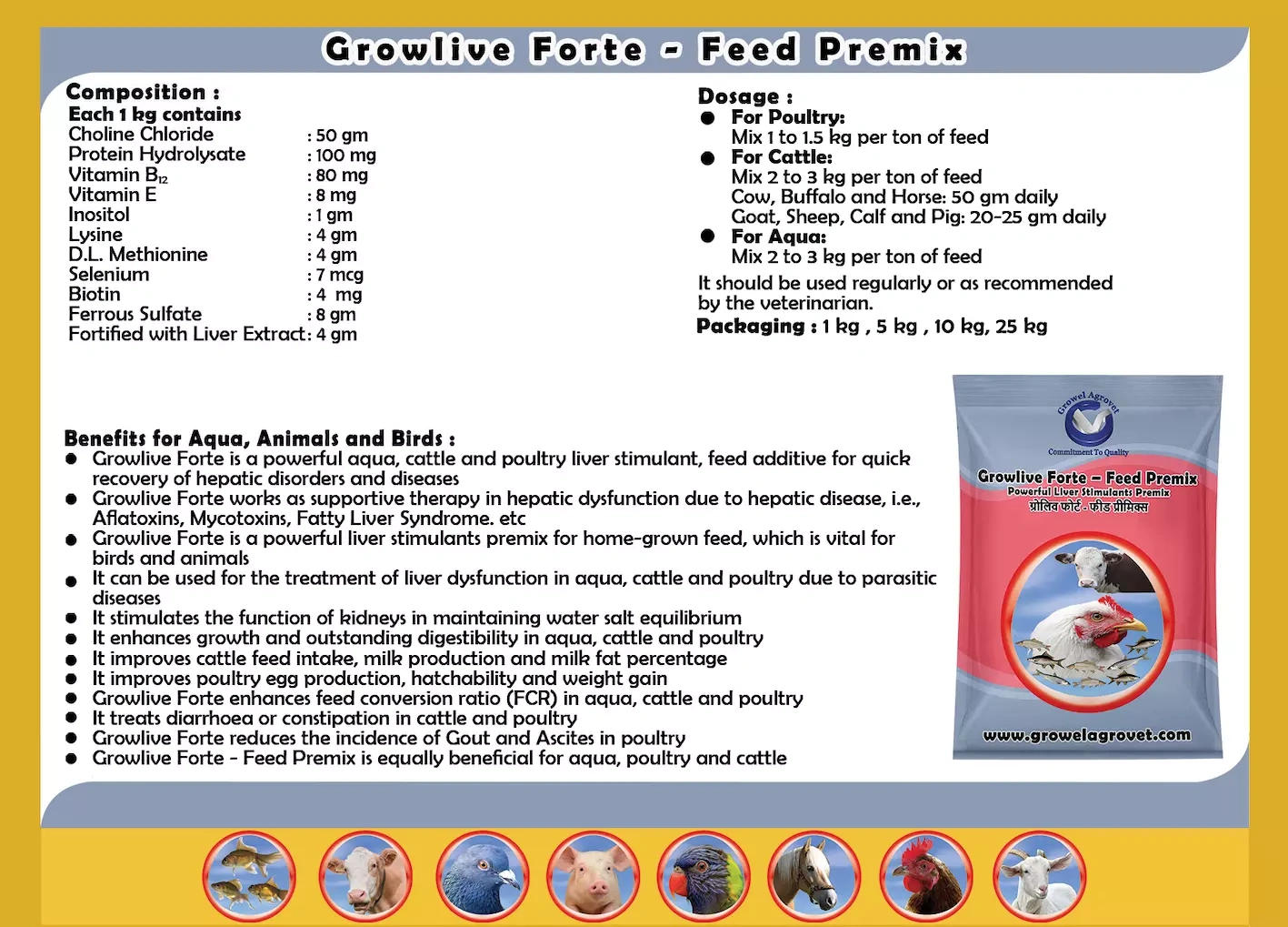 Aquaculture : Growlive Forte – Feed Premix: Liver Stimulants Feed Premix-5 kg-2