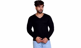 REVELLER Men Black Solid Pure Cotton Sweater