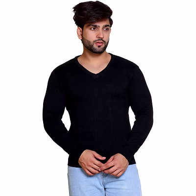 reveller men black solid pure cotton sweater
