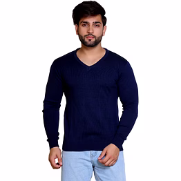 reveller men navy blue solid pure cotton sweater