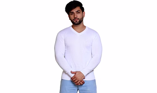 REVELLER Men White Solid Pure Cotton Sweater