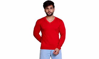 REVELLER Men Red Solid Pure Cotton Sweater