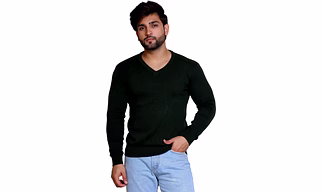 REVELLER Men Olive Green Solid Pure Cotton Sweater
