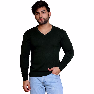reveller men olive green solid pure cotton sweater