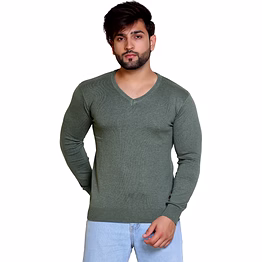 reveller men fern green solid pure cotton sweater