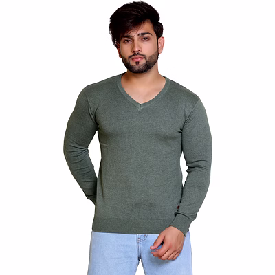 reveller men fern green solid pure cotton sweater