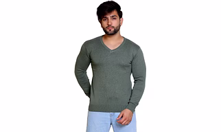 REVELLER Men Fern Green Solid Pure Cotton Sweater