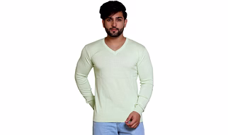 REVELLER Men Apple Green Solid Pure Cotton Sweater