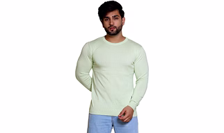 REVELLER Men Apple Green Solid Pure Cotton Sweater
