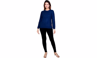WORIAN Women Prussian Blue Self Design Acrylic Sweater