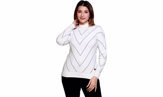 WORIAN Women Off White::French Lilac Chevron/Zig Zag Nylon Blend Sweater