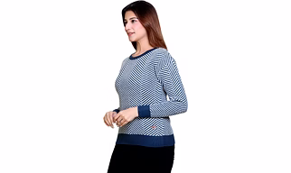 WORIAN Women Prussian Blue::Off White Woven Nylon Blend::Acrylic Sweater