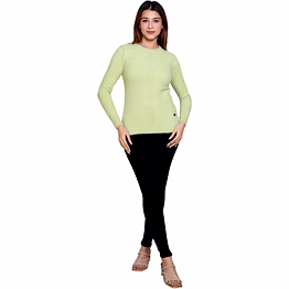 reveller women sheen green self design nylon blend sweater