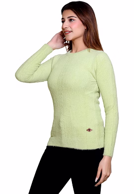REVELLER Women Sheen Green Self Design Nylon Blend Sweater-Sheen Green