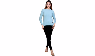REVELLER Women Powder Blue Self Design Nylon Blend Sweater