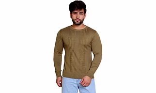 REVELLER Men Tobacco Brown Solid Acrylic Wool Blend Sweater