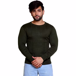 reveller men olive solid acrylic wool blend sweater