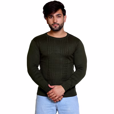 reveller men olive solid acrylic wool blend sweater