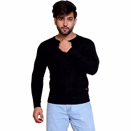 reveller men black solid acrylic wool blend sweater
