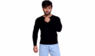 REVELLER Men Black Solid Acrylic Wool Blend Sweater