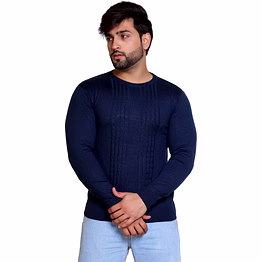 reveller men navy blue solid acrylic wool blend sweater
