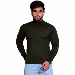 reveller men olive solid acrylic wool blend sweater