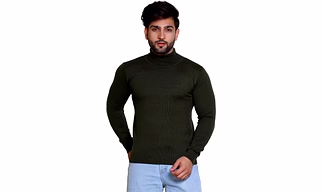 REVELLER Men Olive Solid Acrylic Wool Blend Sweater