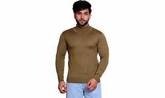 REVELLER Men Tobacco Brown Solid Acrylic Wool Blend Sweater