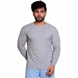 reveller men koala grey self design pure cotton sweater