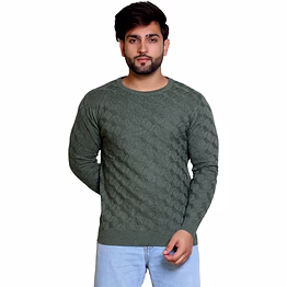 reveller men fern green self design pure cotton sweater