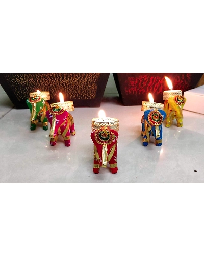 ELEPHANT SHAPE T-LIGHT CANDLE HOLDER - Coloured-ECSTL