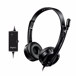 rapoo h120 stereo wired on ear headphones with microphone noise-reduction, usb, pc/mac/laptop/chrome os - black