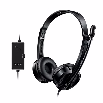 rapoo h120 stereo wired on ear headphones with microphone noise-reduction, usb, pc/mac/laptop/chrome os - black