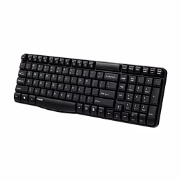 rapoo e1050 2.4ghz wireless optical keyboard, 10 meter transmission range, spill-resistant design, 1000 dpi mouse, fn keys, 12 multimedia functions, 3 years warranty - black