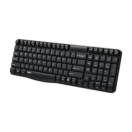 Rapoo E1050 2.4GHz Wireless Optical Keyboard, 10 Meter Transmission Range, Spill-resistant Design, 1000 DPI Mouse, Fn Keys, 12 Multimedia Functions, 3 Years Warranty - Black-1152