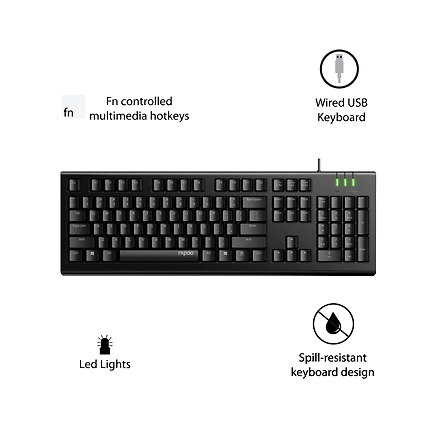 Rapoo NK1800 Spill Resistance Wired USB Keyboard-4