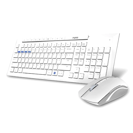 Rapoo 8210M Multi-Mode Keyboard &amp; Mouse Bluetooth 3.0/4.0 Wireless 2.4 GHz 1300 DPI Combo- White-1069