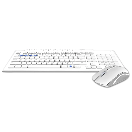Rapoo 8210M Multi-Mode Keyboard &amp; Mouse Bluetooth 3.0/4.0 Wireless 2.4 GHz 1300 DPI Combo- White-1