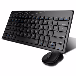 rapoo 8000m multi-mode keyboard & mouse bluetooth 3.0/4.0 wireless 2.4 ghz 1300 dpi combo, 3 years warranty -black